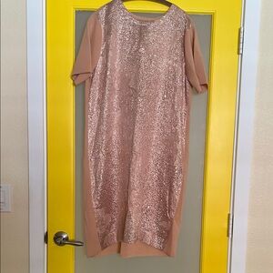 Tory Burch Trapunto Midi Dress in peachy Rose Gold
